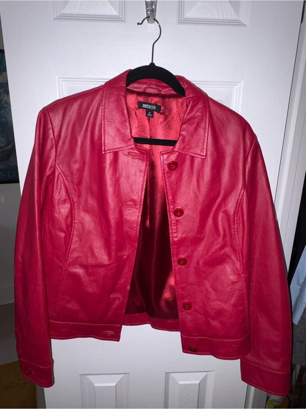 Metrostyle Vintage Red / Pink Leather Button-Front Jacket